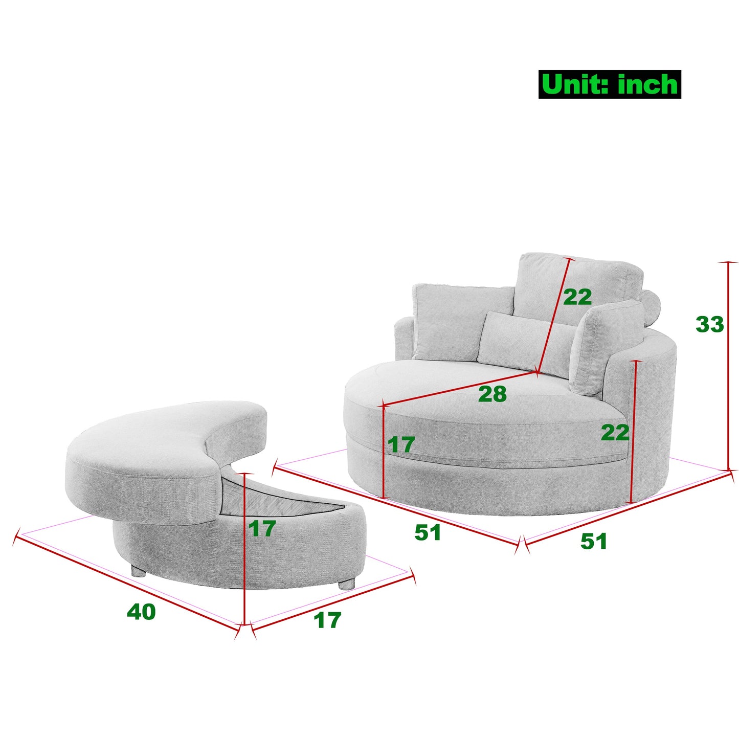 Swivel Accent Barrel Modern Grey Sofa Lounge Club Big Round Chair With Storage Ottoman Linen Fabric for Living Room