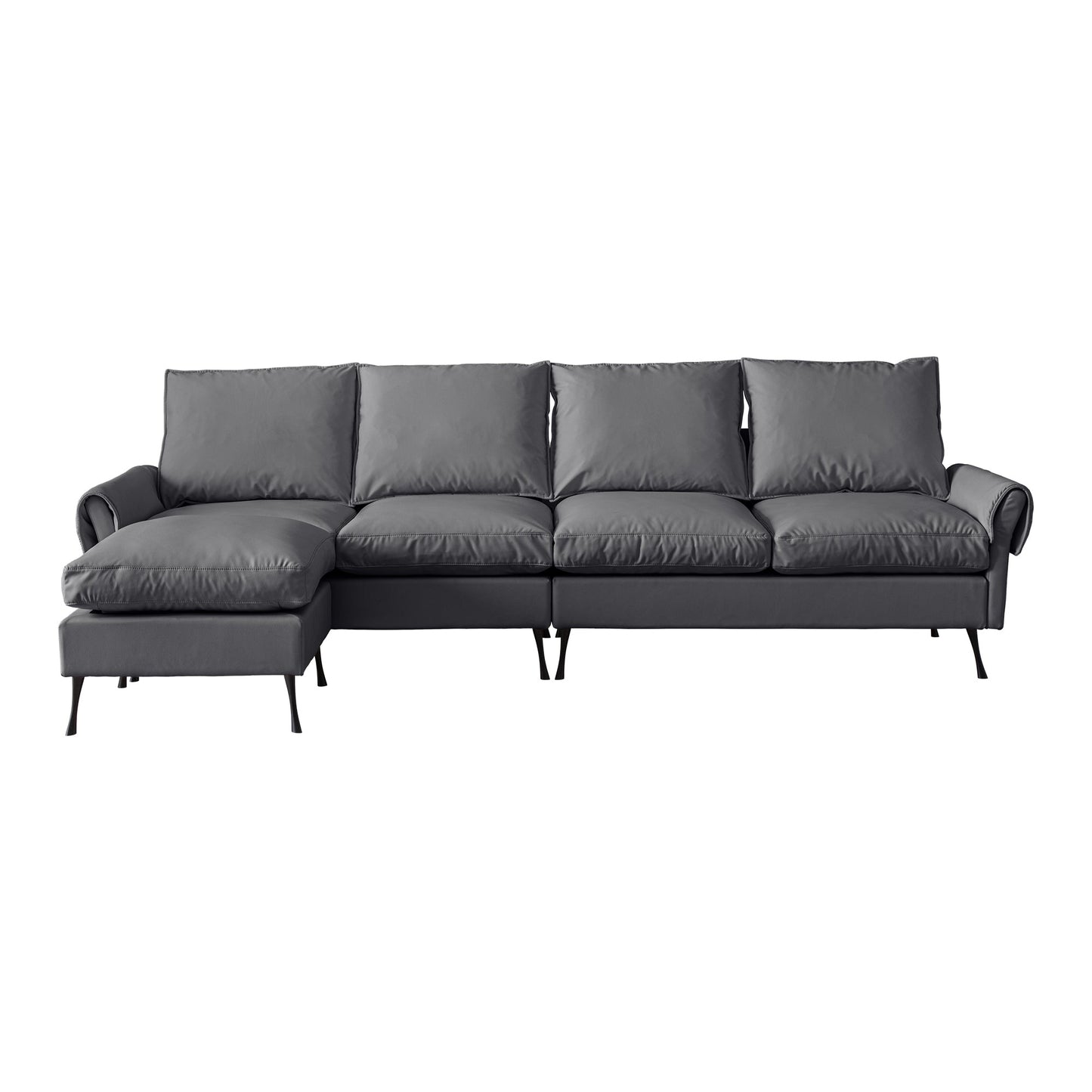 104.5"Modern Sectional Technical Leather L-Shaped Sofa Couch With Convertible Ottoman
