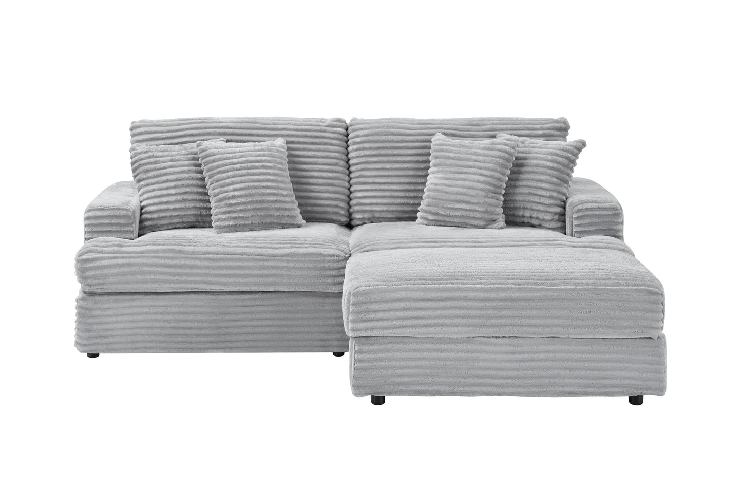 82 Inches Gray Corduroy Sofa, Storage Feet +4 Throw Pillows, Create a Living Room, Office Fashion New Darling