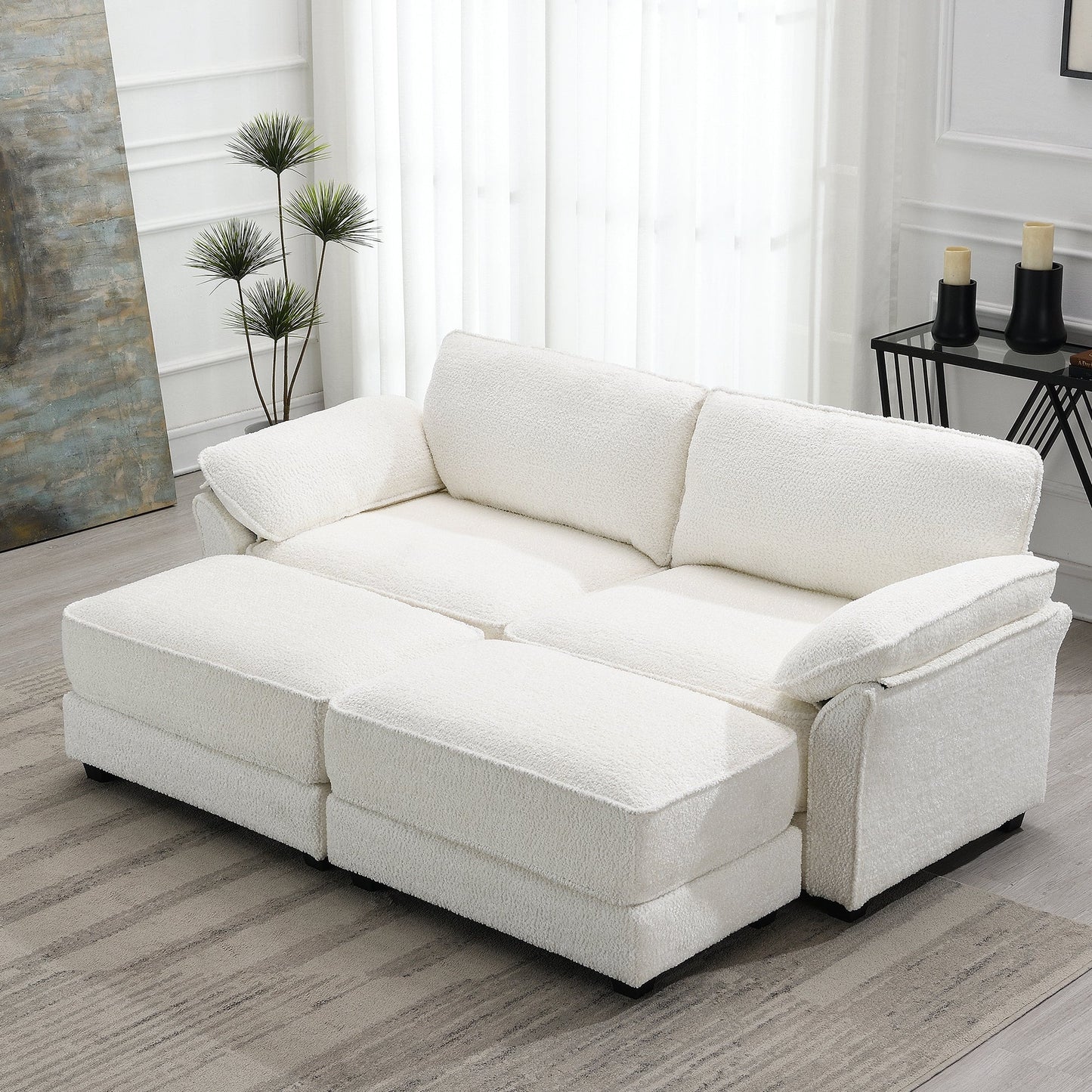 Free Combination Modular Convertible Sectional Sofa Bed Set, 4 Seat Upholstered Sleeper Corner Couch, Deep-Seat Loveseat