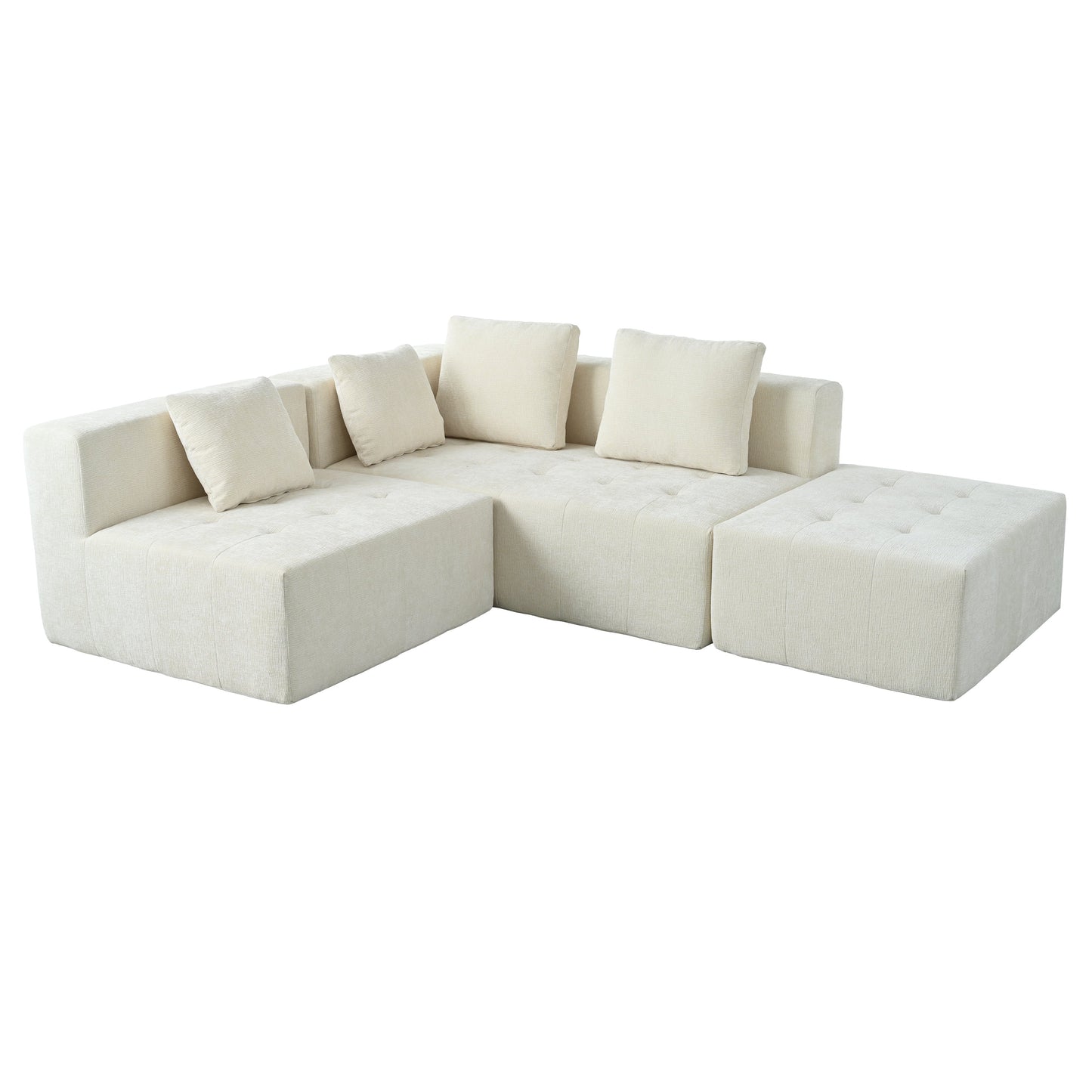 Modern Large Removable Modular Sofa, 3-Piece Set With Free Combination, Includes 4 Cushions, Ideal for Living Room, Bedroom