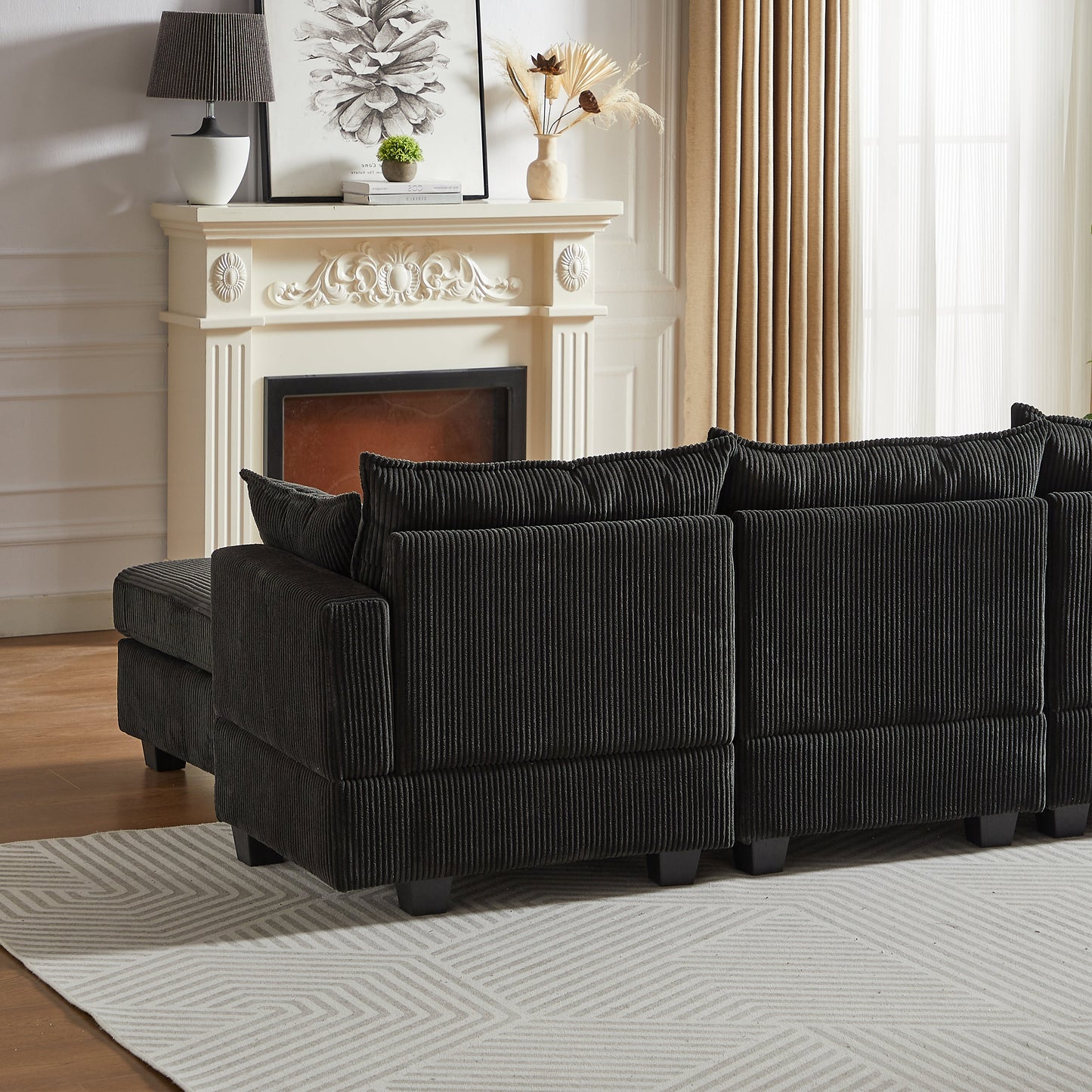 113.5'' Modular Sectiona Corduroy Sofa, Sectional Couches for Living Room U Shaped Sectional Couch With Storage Ottoman