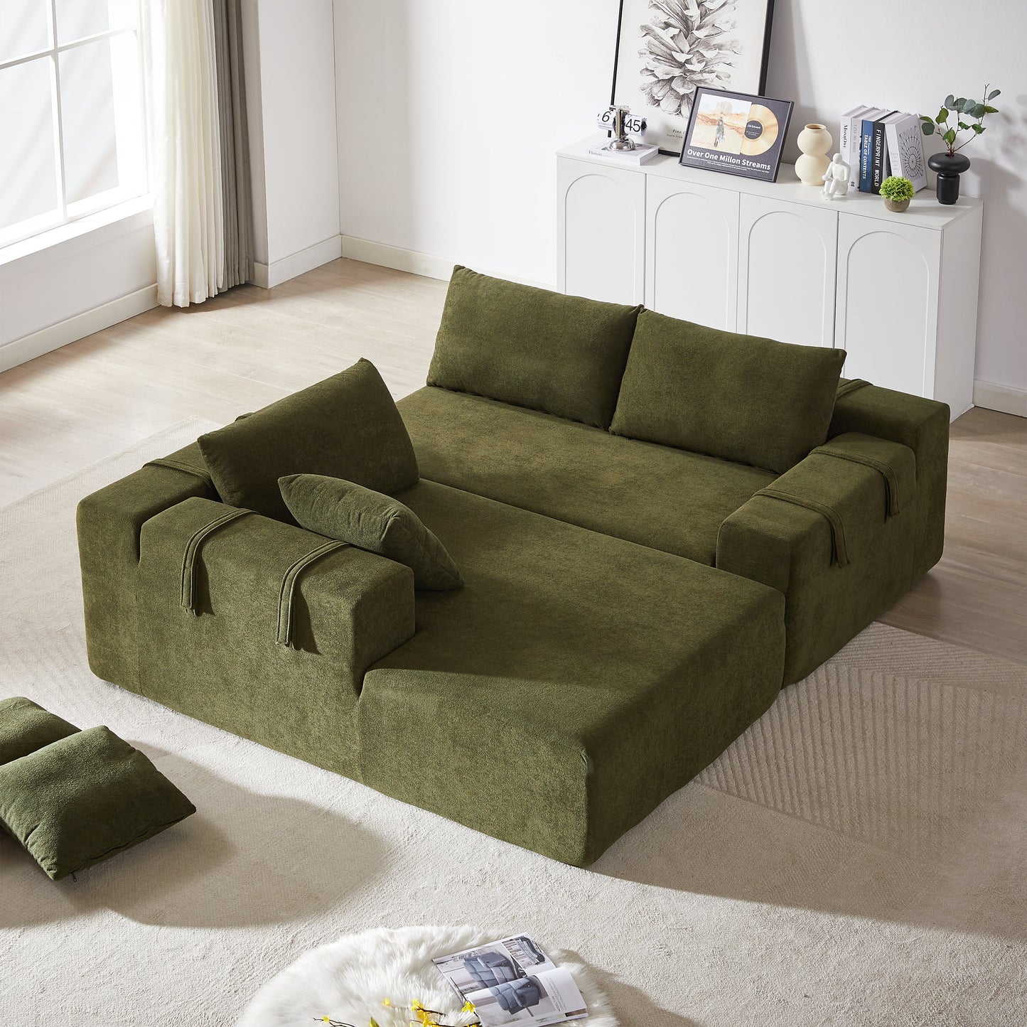Modern Chenille Upholstered Sectional Sofa Couch Set,Modular 108" L Shaped Sectional Living Room Sofa Set With 6 Pillows