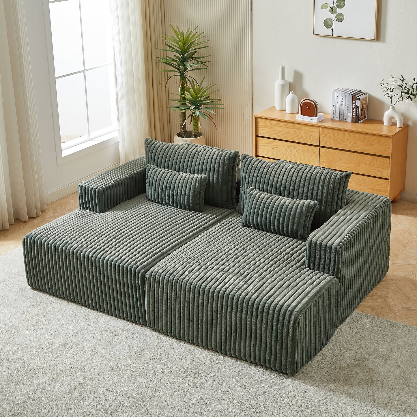 87" Oversized Sectional Lounge Chaise ,No Assembly Required,Cloud Plush Loveseat With Reclining Sofa Bed,Fluffy Modern