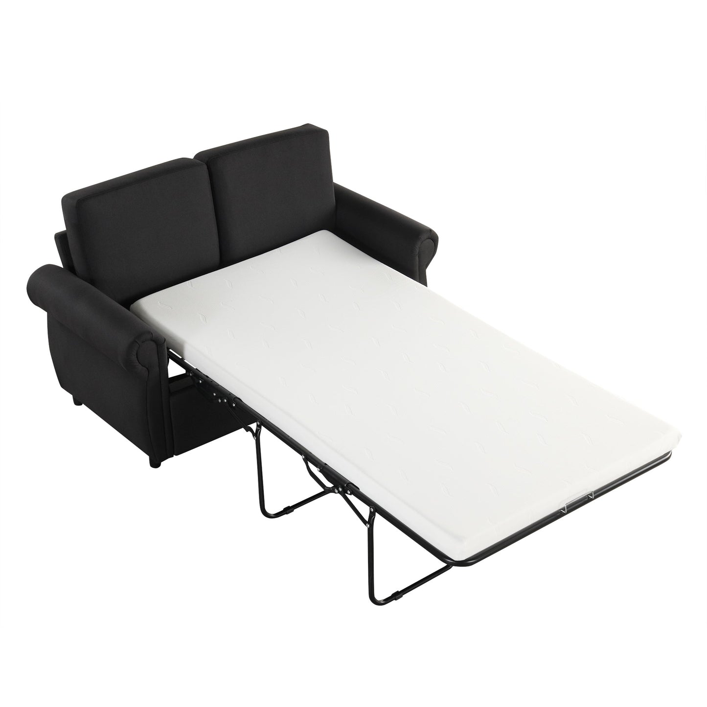 57.9" Pull Out Sofa Bed Loveseat Sleeper With Twin Size Memory Mattress With Two USB Ports for Living Room Spaces, Black