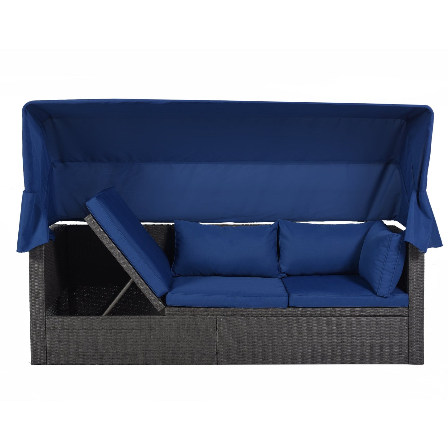 Outdoor Patio Rectangle Daybed With Retractable Canopy, Wicker Furniture Sectional Seating With Washable Cushions