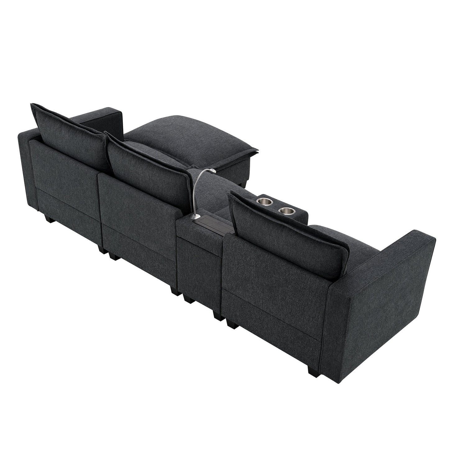 109*57" Modern Sectional Cloud Sofa With Console,USB Charger,Reading Light,Cup Holder,Wide Seat,4 Seat Chenille Modular