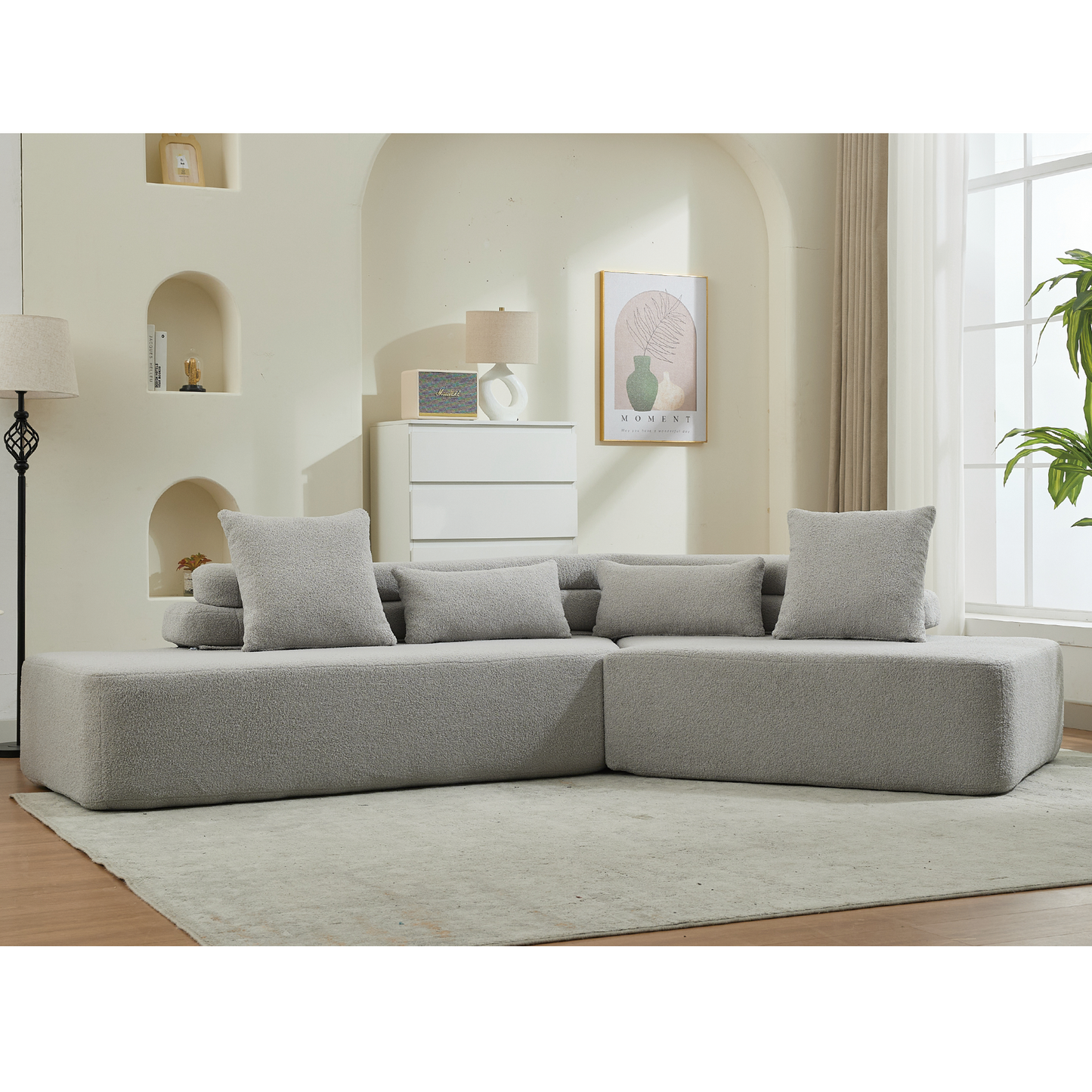 128"Minimalist Cloud Sectional Couch ,Modern Couches ,4-Seater ,No Assembly,Two Modular Sofa,Boucle Teddy Fabric