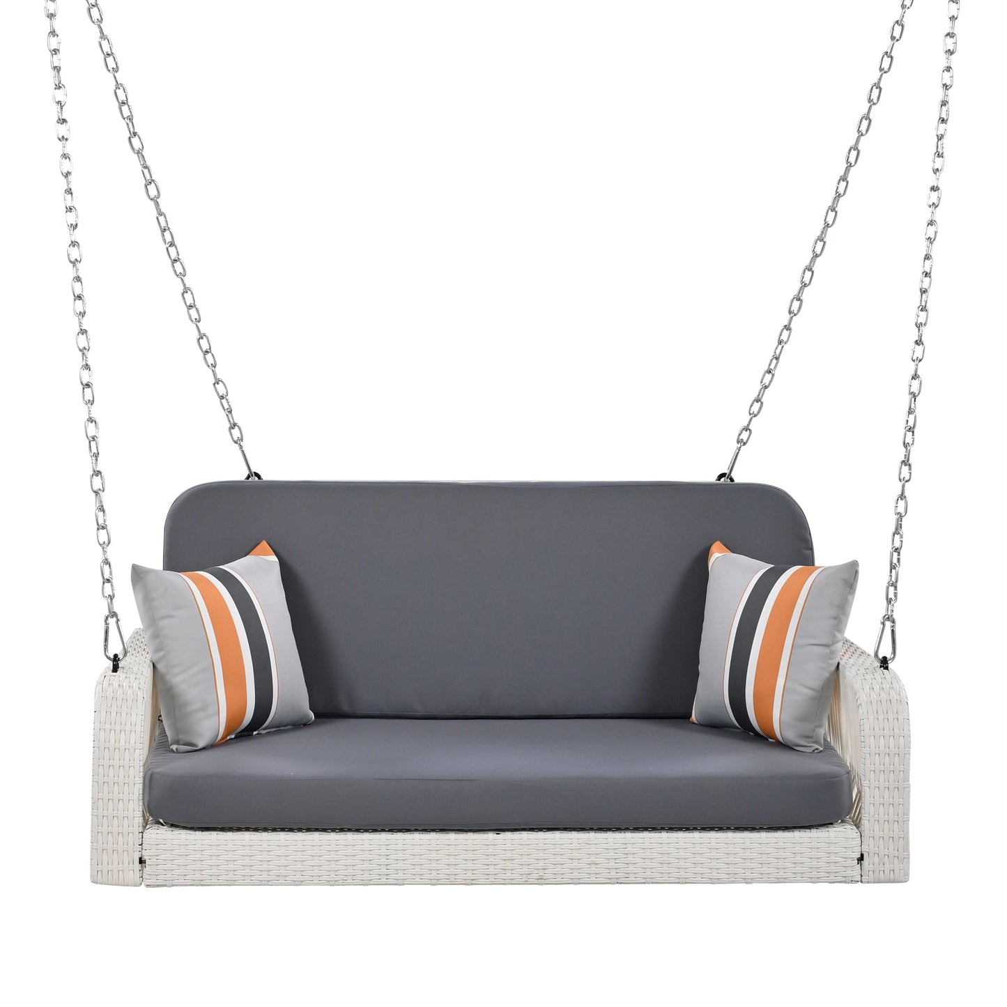 PE Wicker Porch Swing, 2-Seater Hanging Bench With Chains, Patio Furniture Swing for Backyard Garden Poolside