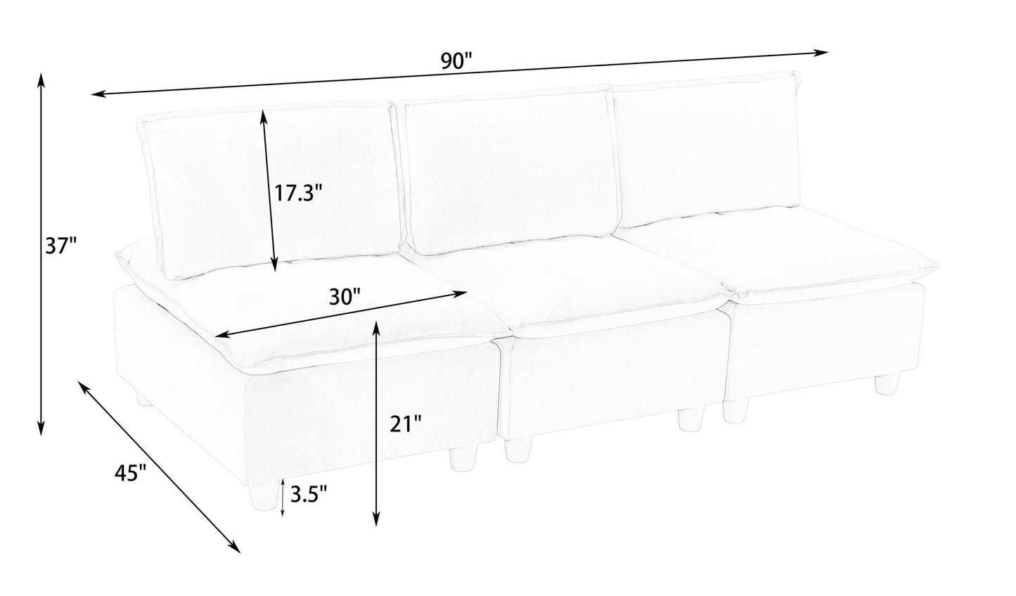 88-Inch Simple, Modern and Ultra-Comfortable Straight-Row Three-Seater Pumpkin-Colored Flannel Sofa