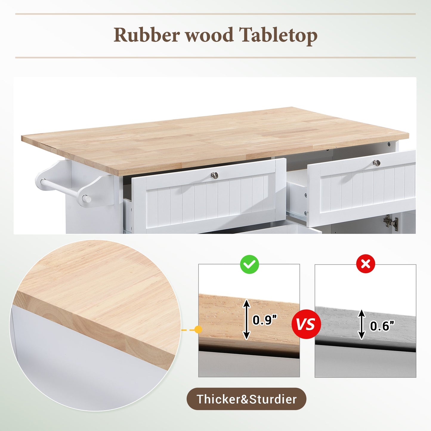 Farmhouse Kitchen Island Set With Drop Leaf and 2 Seatings,Dining Table Set With Storage Cabinet, Drawers and Towel Rack