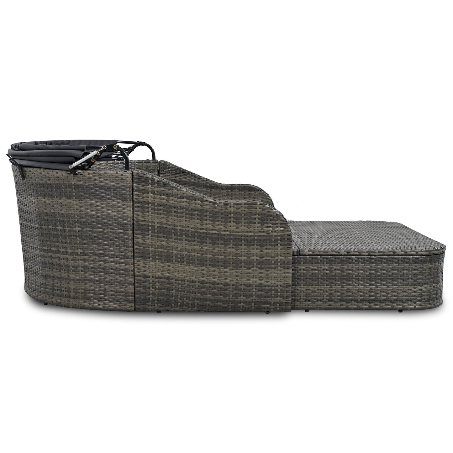 79.9" Outdoor Sunbed With Adjustable Canopy, Double Lounge, PE Rattan Daybed, Gray Wicker and Cushion