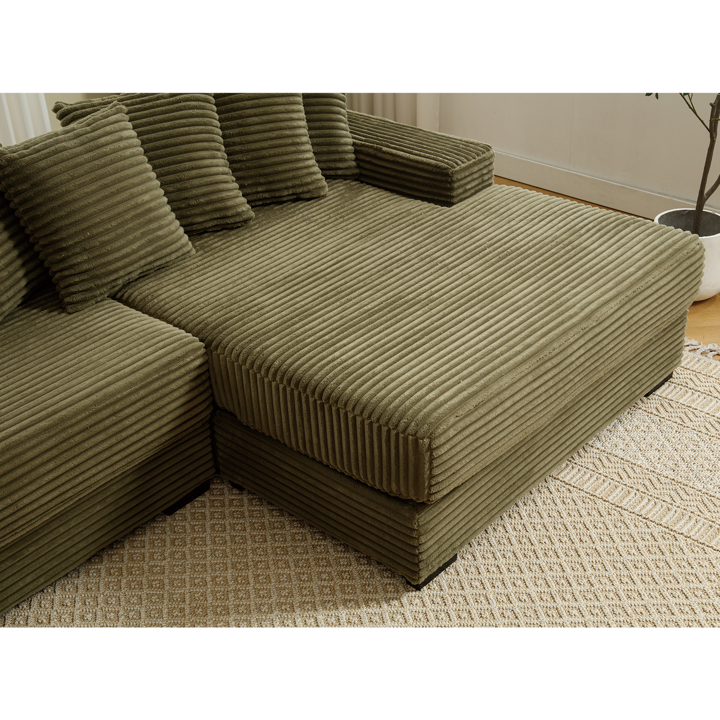 Oversized Two-Piece Couches, L Shaped Sofa, Corduroy, Right Chaise Daybed,with Armrests,Eight Throw Pillows,Corner Sofa