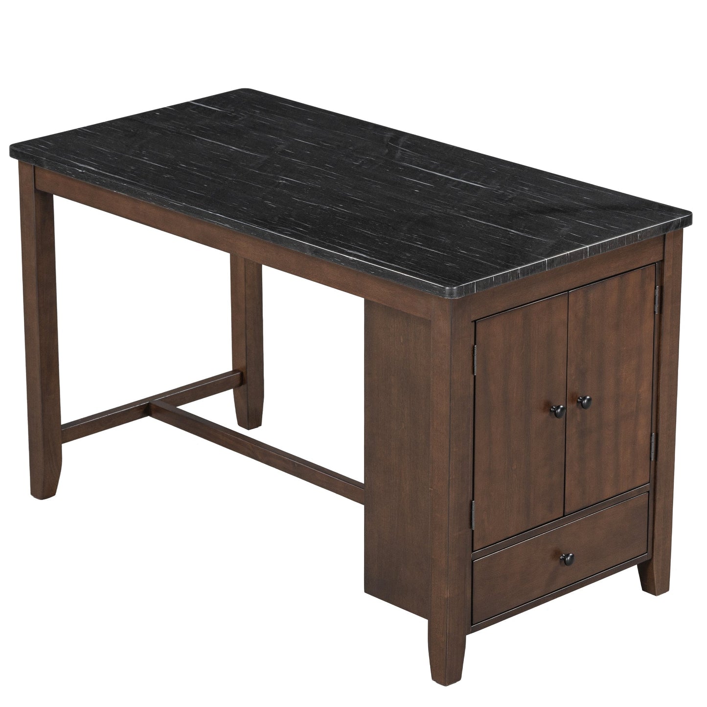 Counter Height 5-Piece Dining Table Set With Faux Marble Tabletop, Solid Wood Table Set With Storage Cabinet and Drawer