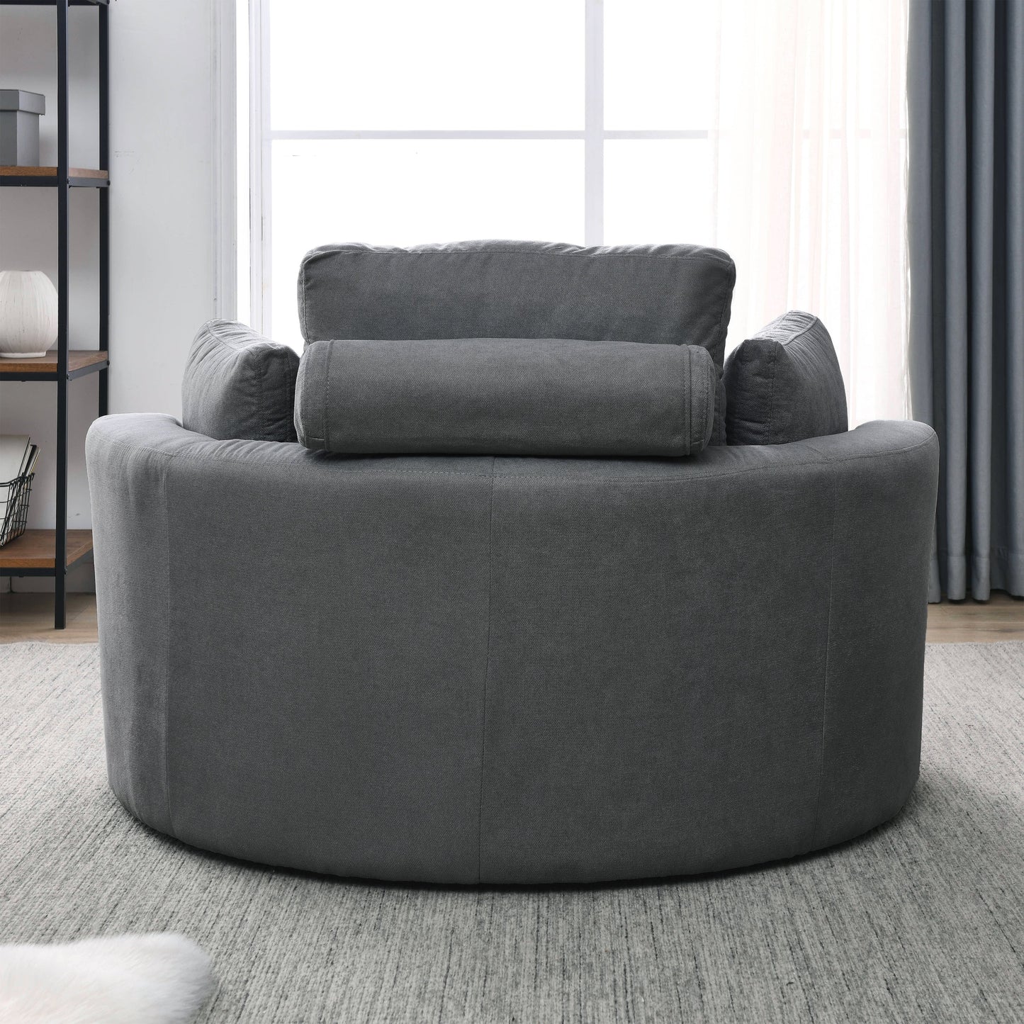 Swivel Accent Barrel Modern Dark Grey Sofa Lounge Club Big Round Chair With Storage Ottoman Linen Fabric for Living Room