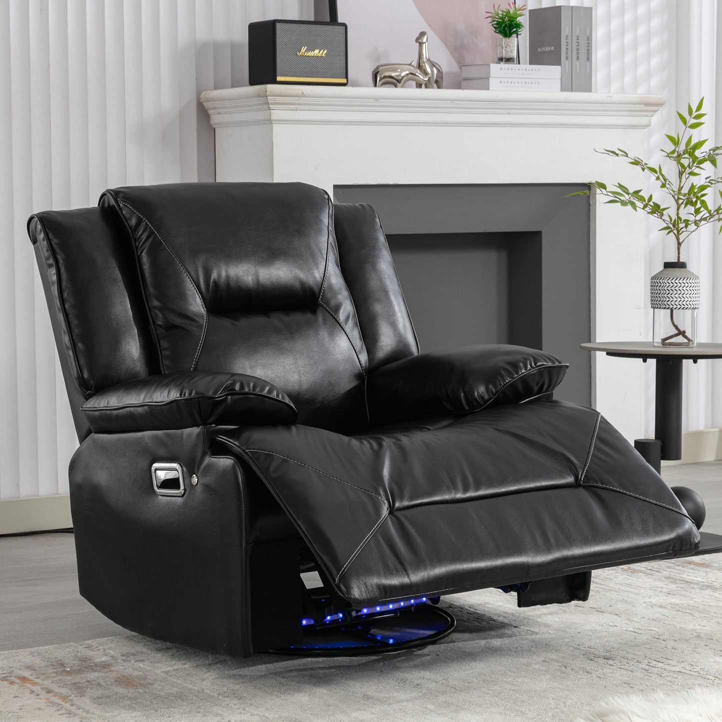 360° Swivel and Rocking Home Theater Recliner Manual Recliner Chair With a LED Light Strip for Living Room,Bedroom