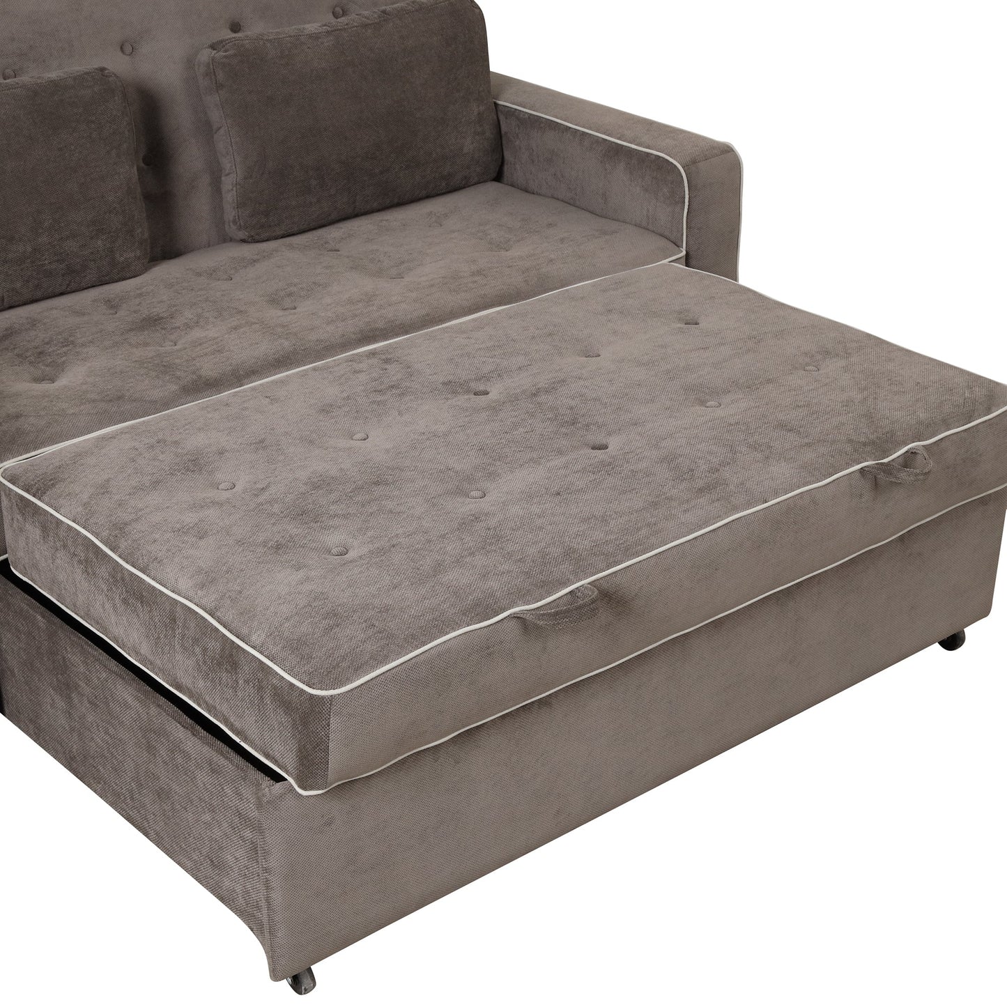 65.7" Linen Upholstered Sleeper Bed , Pull Out Sofa Bed Couch Attached Two Throw Pillows,Dual USB Charging Port