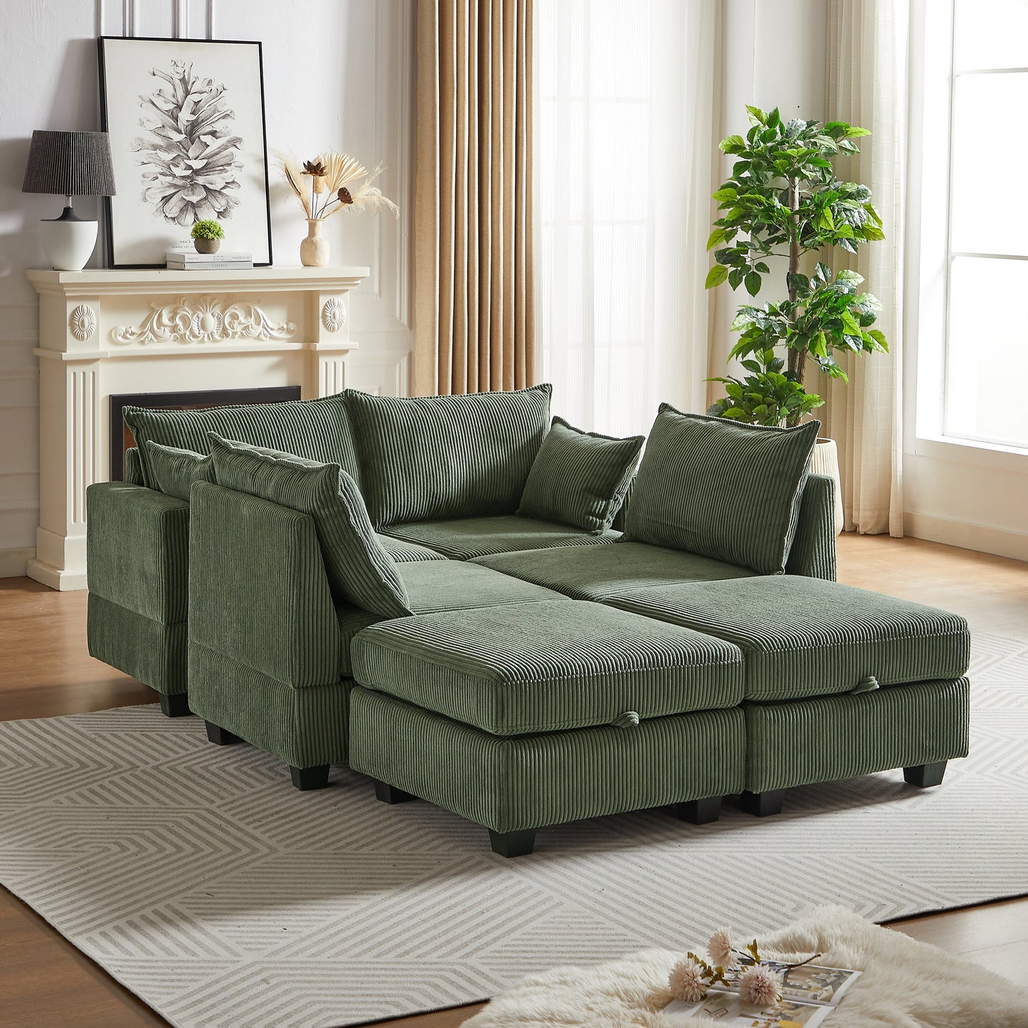 113.5'' Modular Sectiona Corduroy Sofa, Sectional Couches for Living Room U Shaped Sectional Couch With Storage Ottoman