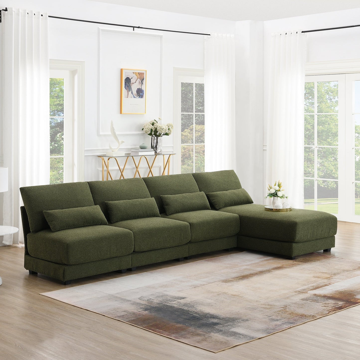 120*61" Oversized Deep Seat Sectional Sofa With Reversible Chaise,Loop Yarn Fabric 5-Seat Armless Indoor Furniture