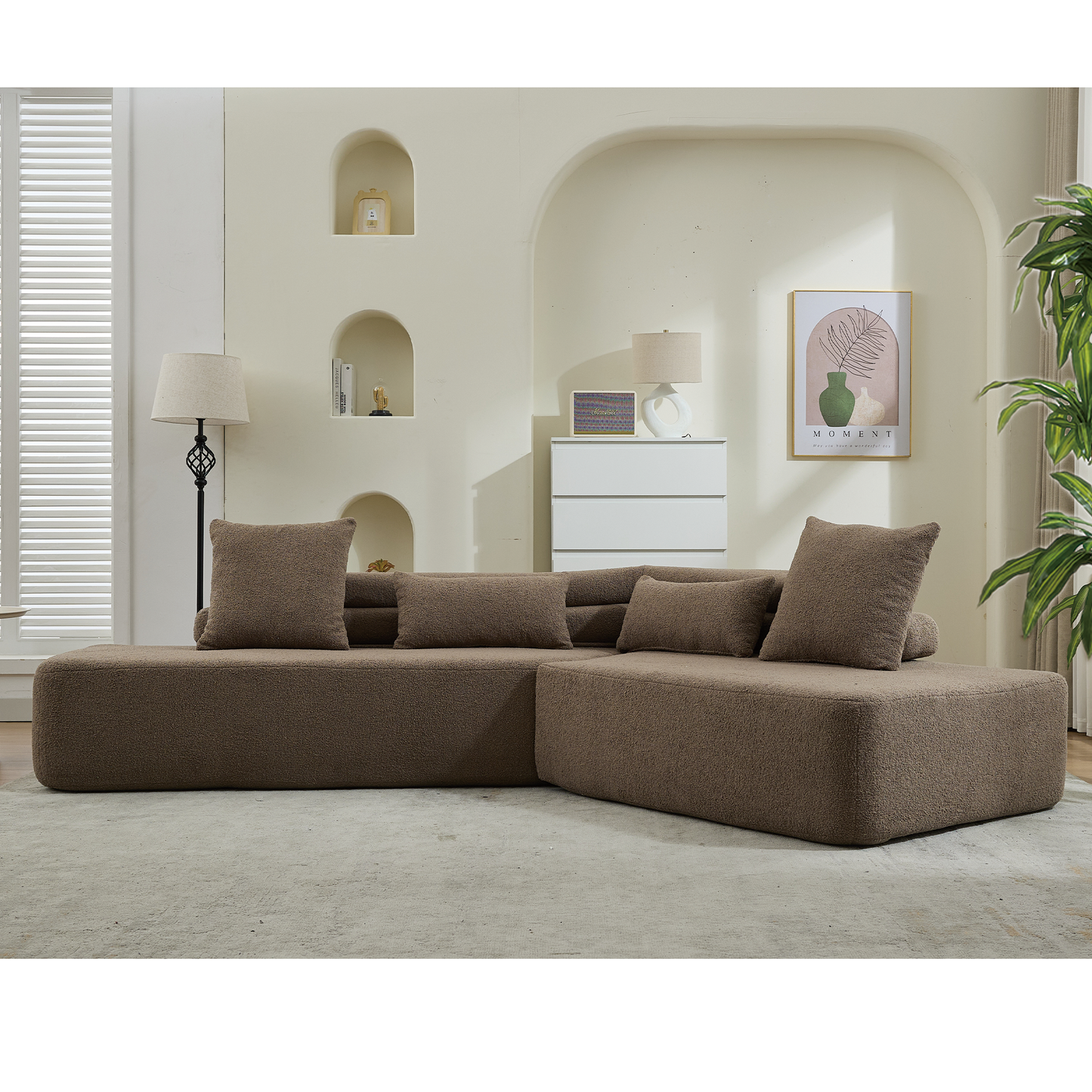 128"Minimalist Cloud Sectional Couch ,Modern Couches ,4-Seater ,No Assembly,Two Modular Sofa,Boucle Teddy Fabric, Upholstered