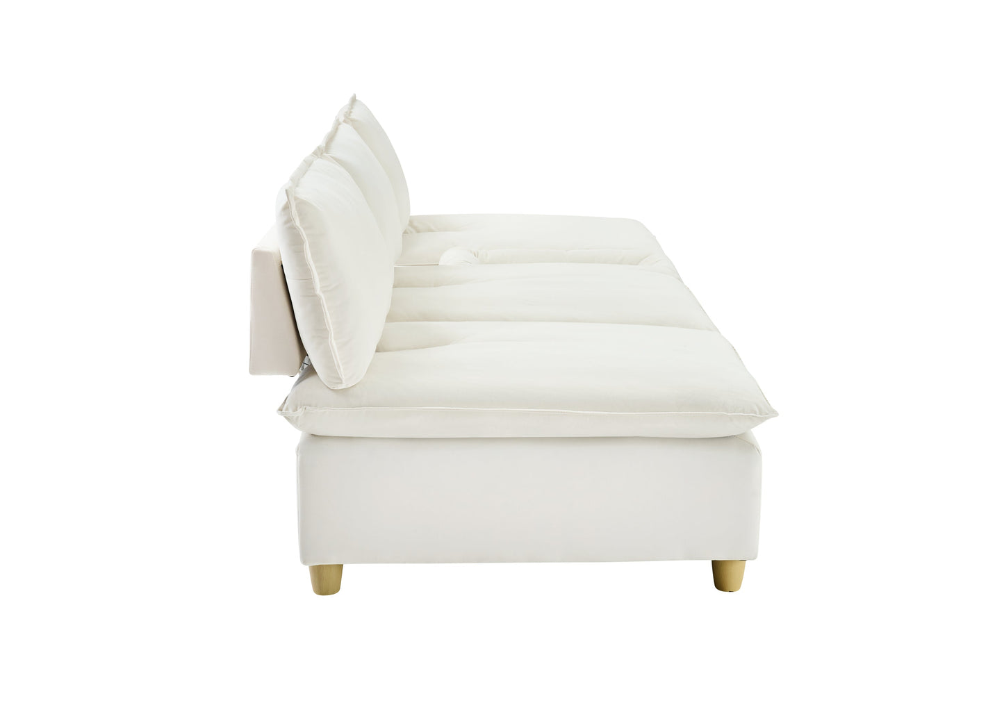 104-Inch Fashionable and Minimalist Straight-Row Three-Seater Off-White Flannel Sofa With a Storage Compartment, Cup Holder