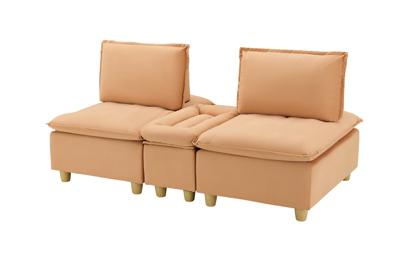 74-Inch Fashionable and Minimalist Double-Seater Pumpkin-Colored Flannel Sofa With Cup Holders, an Adjustable Backrest