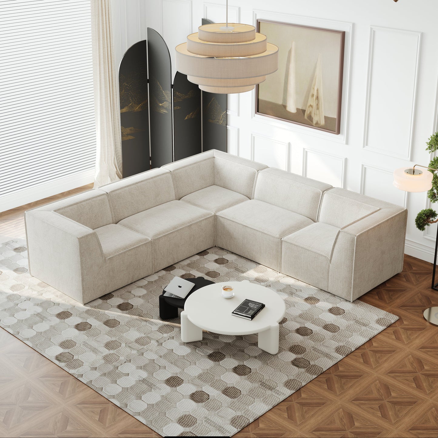 106*106" Chenille Modular L Shaped Sectional Sofa,Luxury Floor Couch Set,Upholstered Indoor Furniture