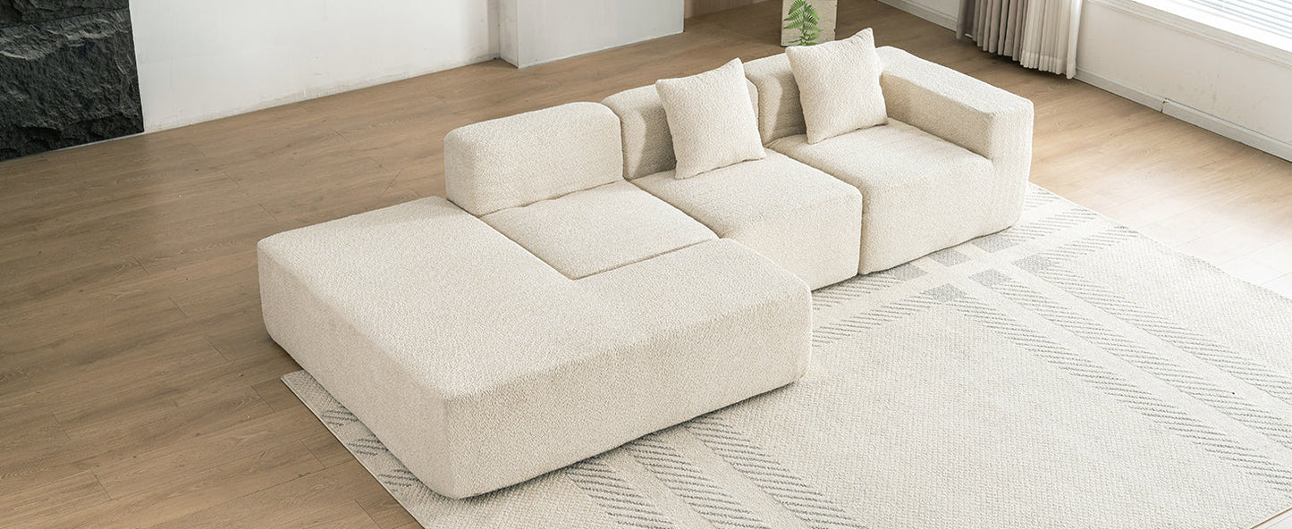 116.5" Sectional Sofa Full-Compressed Sofa Couch Free-Combined Sofa for Living Room, Beige
