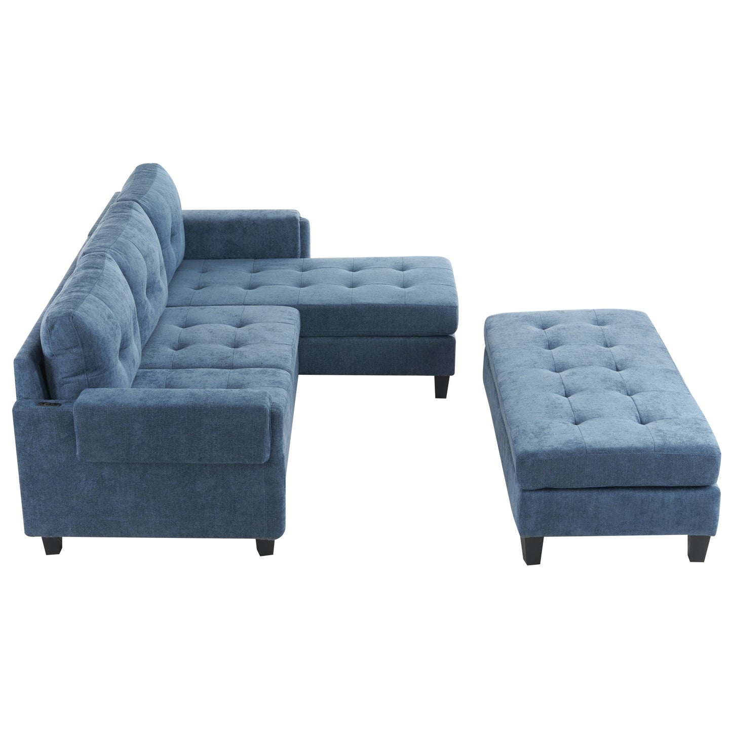 83.4" L-Shaped Sofa Sectional Couch Sofa Bed With Two USB Ports, a Movable Ottoman and a Reversible Chaise Lounge