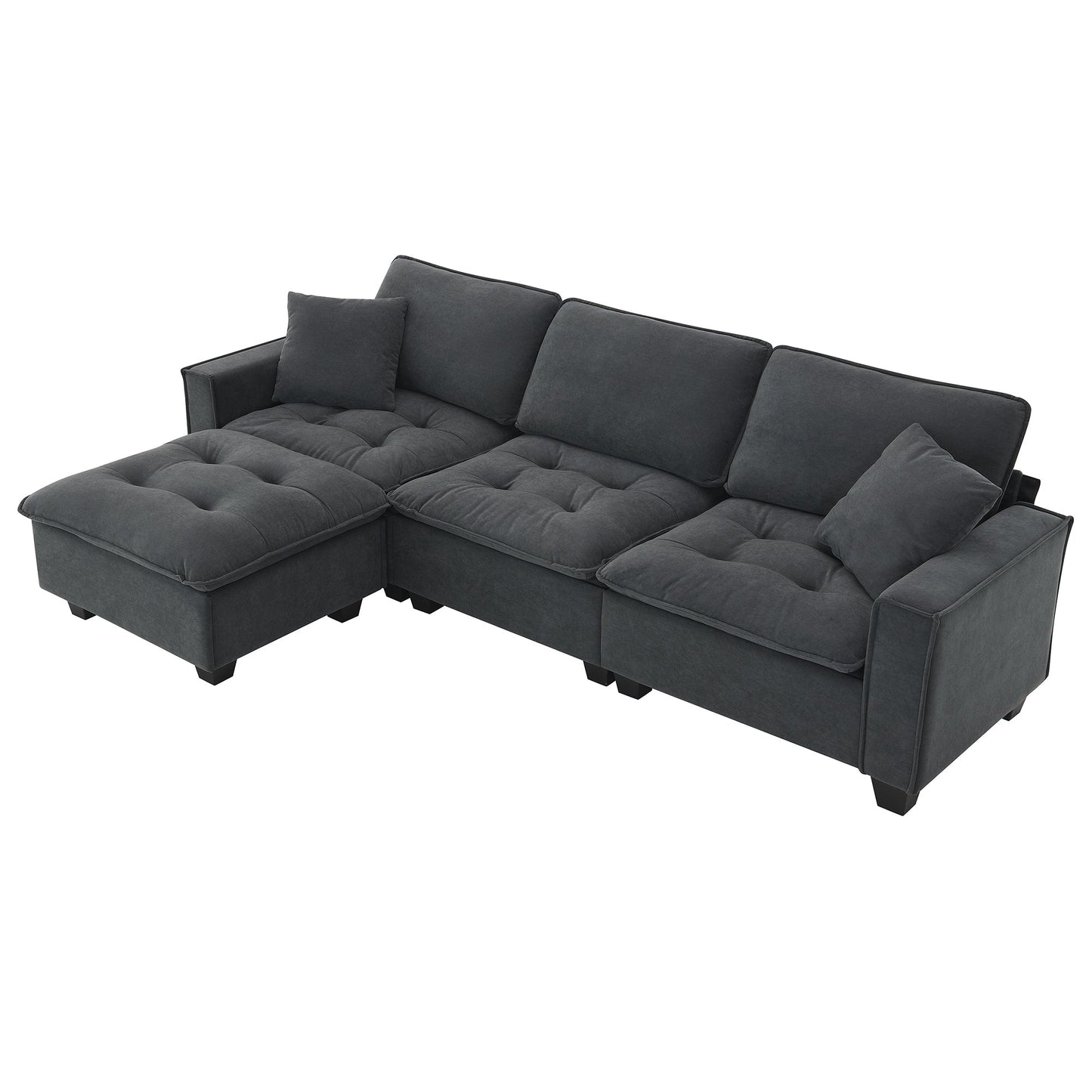 100*59" Modern Convertible Sectional Sofa,L-Shaped Reversible Couch Set With Free Pillows,4 Seat Suede Velvet Sleeper Sofa