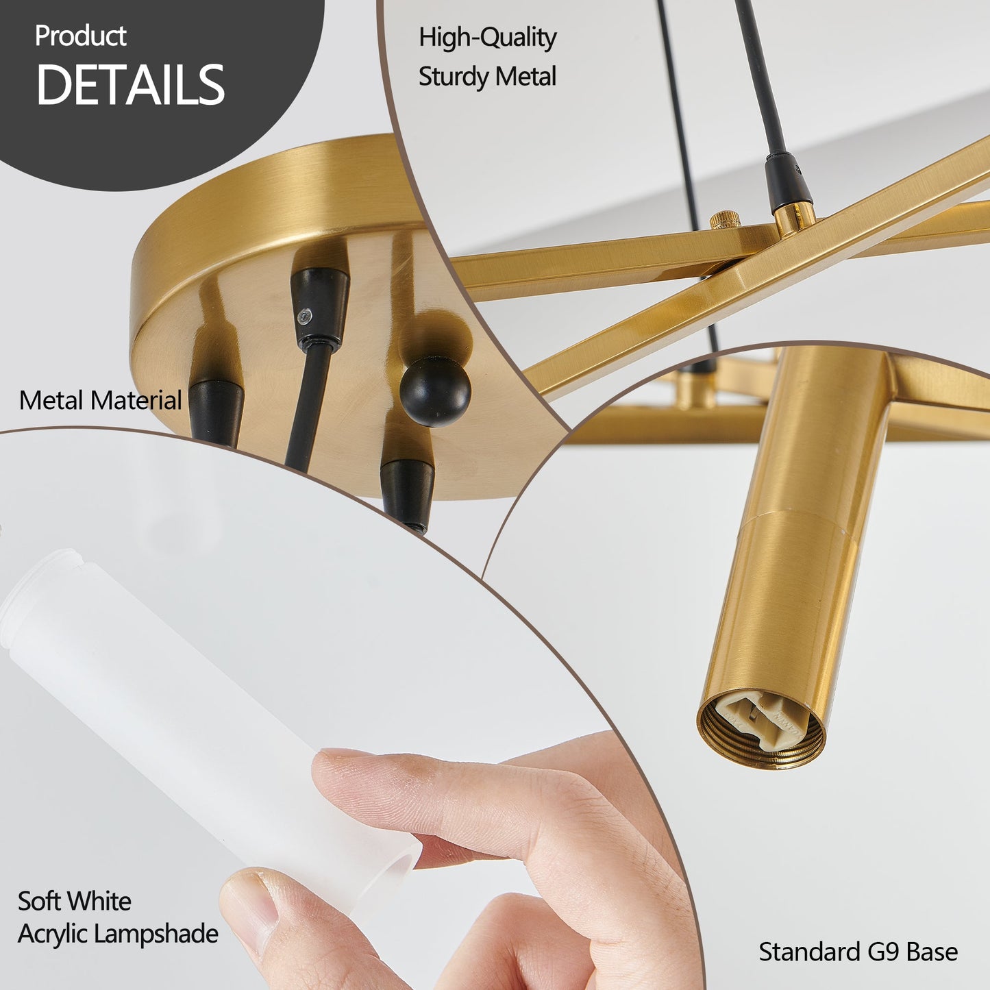 Golden Modern Chandelier Light Fixture, Branch Design With Frosted Tubes, Black Cords, Adjustable Height Pendant Light