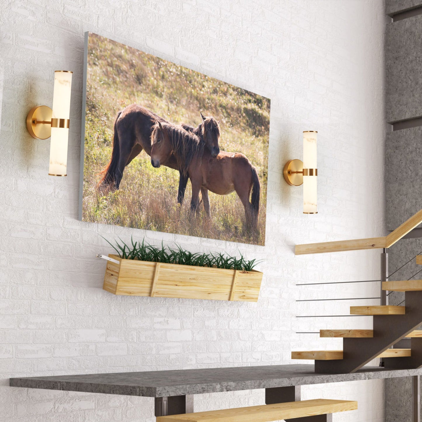 Golden and Elegant Resin Wall Sconce,Set of 2,Modern Vertical Light Fixture for Bathrooms, Hallways, and Bedrooms