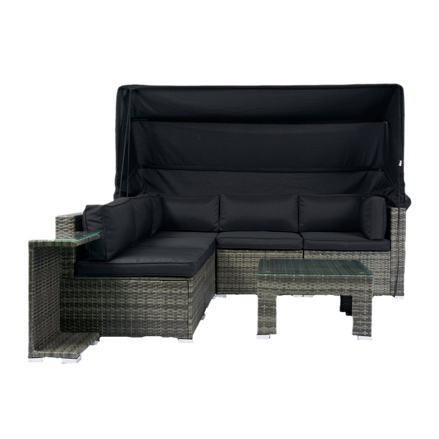 7-Piece Patio Furniture Set W/Retractable Canopy Wicker Rattan Sectional Sofa Set Patio Furniture With Washable Cushions