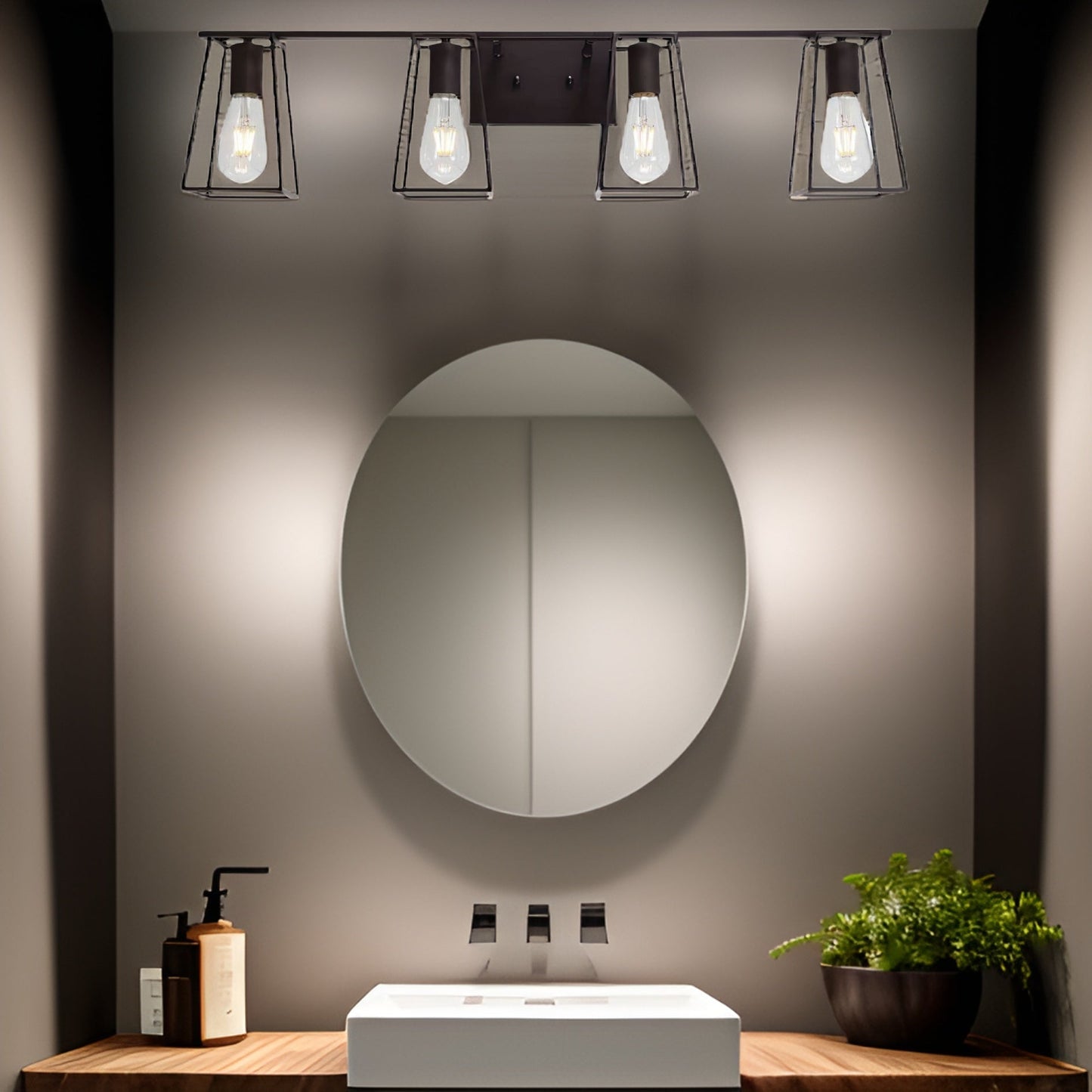 4-Light Oil Rubbed Bronze Vanity Lights for Bathroom, Industrial Vintage Wall Sconce Lighting With Open Metal Cage