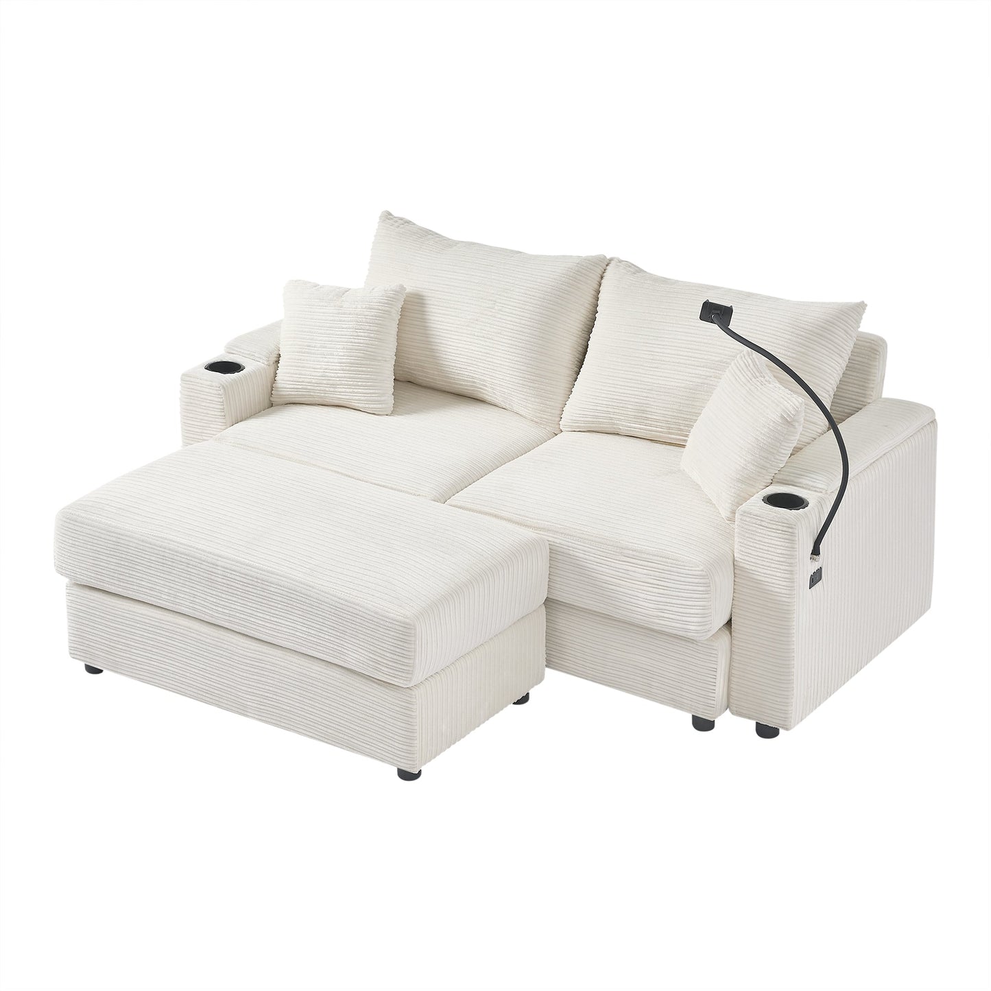 72.8" Modern Style Loveseat Sofa Sectional Sofa Couch With Storage Space, a Movable Ottoman, Two USB Ports, Two Cup Hold