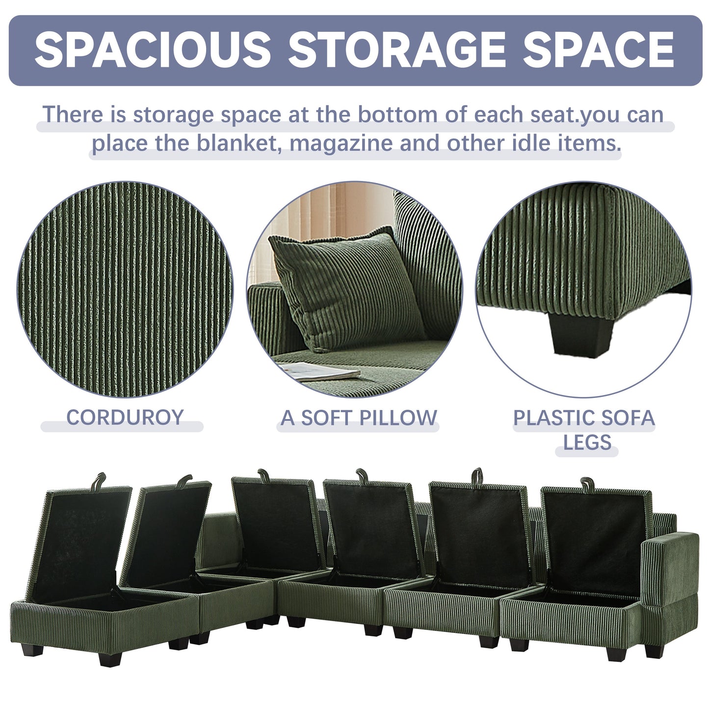 113.5'' Modular Sectiona Corduroy Sofa, Sectional Couches for Living Room U Shaped Sectional Couch With Storage Ottoman