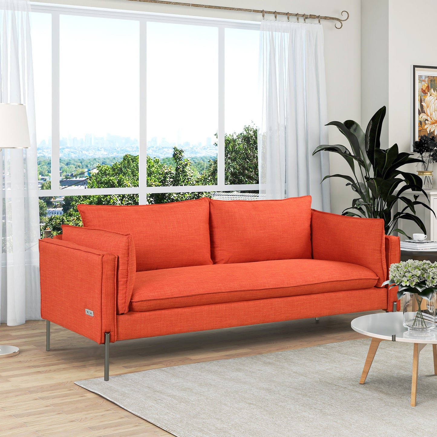 76.2" Modern Style 3 Seat Sofa Linen Fabric Upholstered Couch Furniture 3-Seats Couch for Different Spaces,Living Room