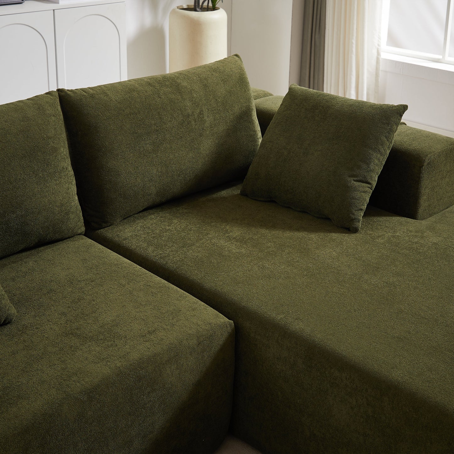 Modern Chenille Upholstered Sectional Sofa Couch Set,Modular 108" L Shaped Sectional Living Room Sofa Set With 6 Pillows