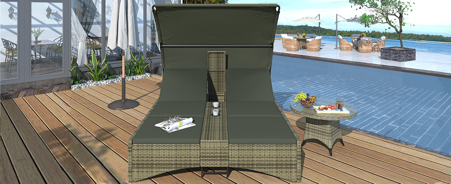 Patio Daybed Outdoor Daybed Outdoor Rattan Sun Lounger With Shelter Roof With Adjustable Backrest, Storage Box