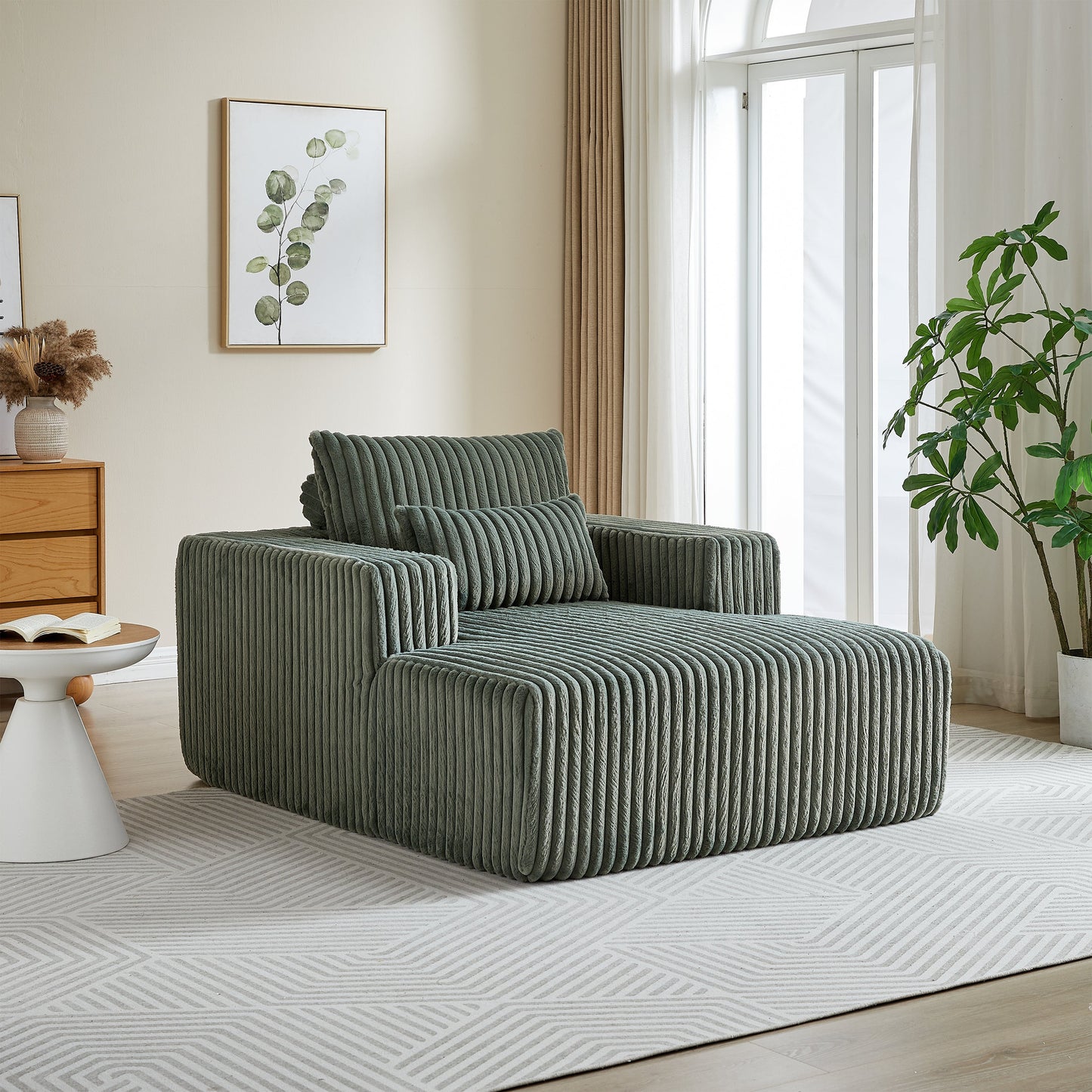 62.5-Inch Corduroy Sponge Sofa Lounge Chair,No Assembly Required,Fluffy Modern Sleeper Chair for Indoor Living Room