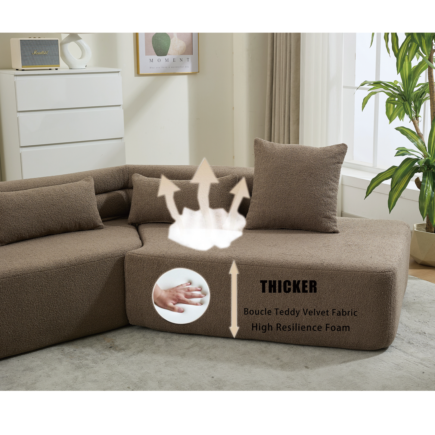 128"Minimalist Cloud Sectional Couch ,Modern Couches ,4-Seater ,No Assembly,Two Modular Sofa,Boucle Teddy Fabric, Upholstered