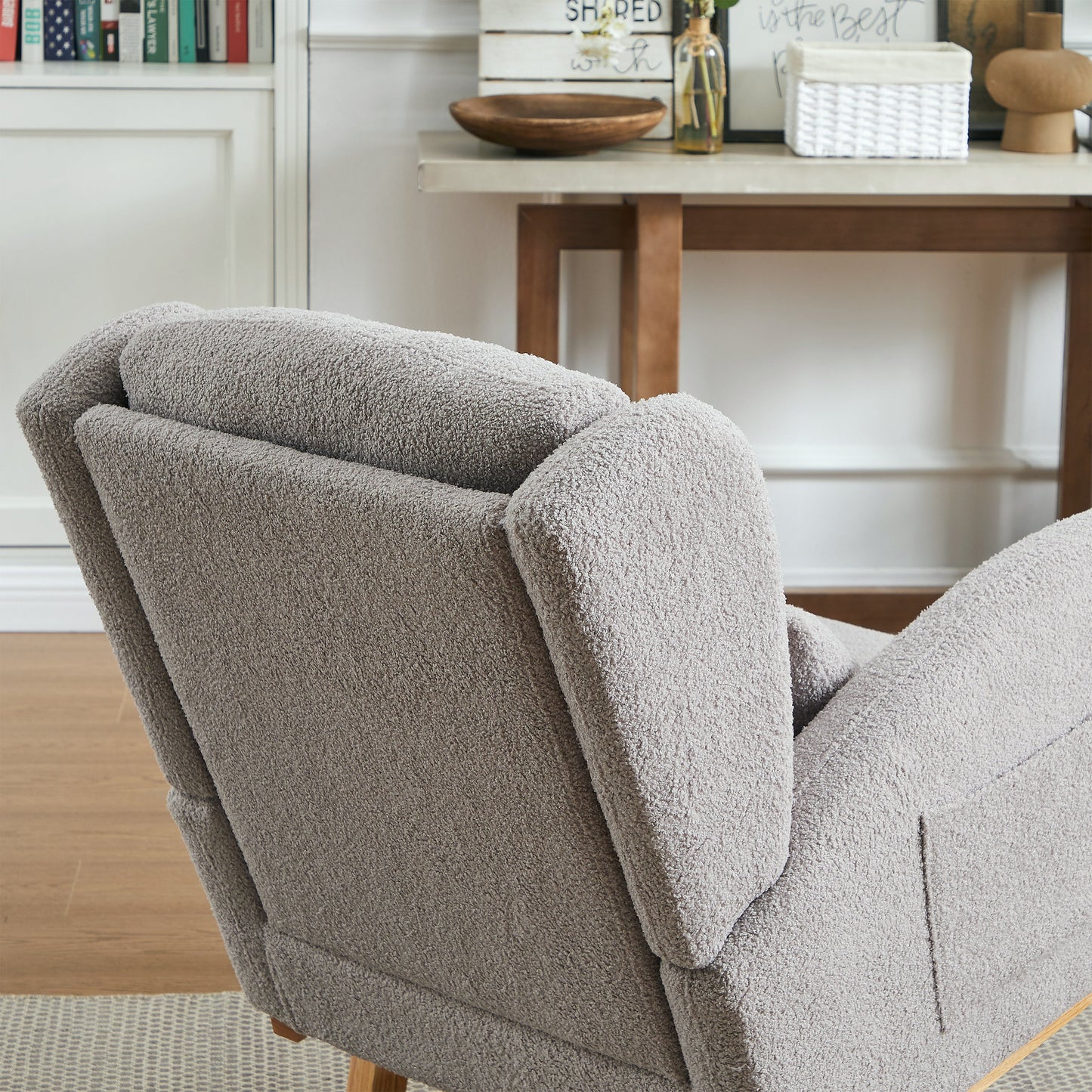 Modern Accent High Backrest Living Room Lounge Arm Rocking Chair, Two Side Pocket