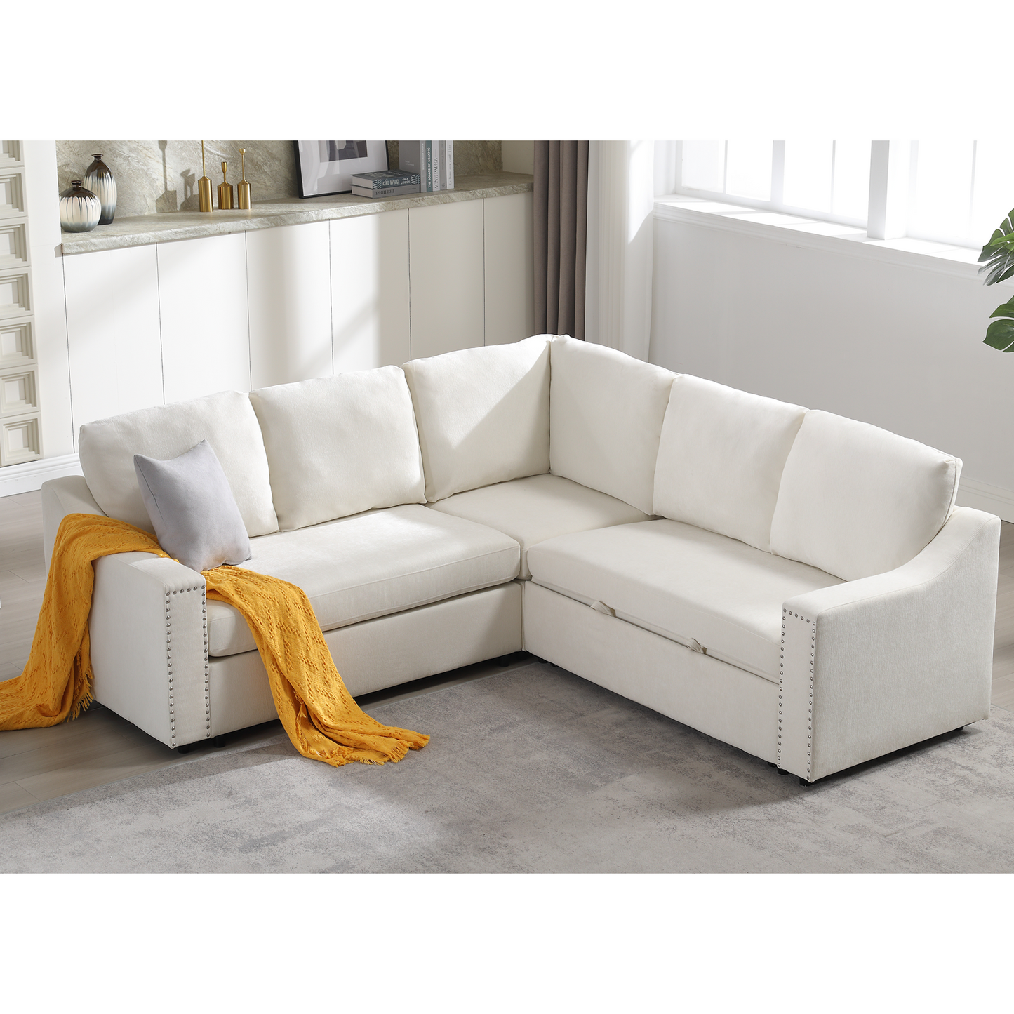 L-Shaped Sofa With Pull-Out Sofa Bed, Corner Sofa,comfortable Living Room Furniture Set, Sleeper Sofa Bed,Corner Seat