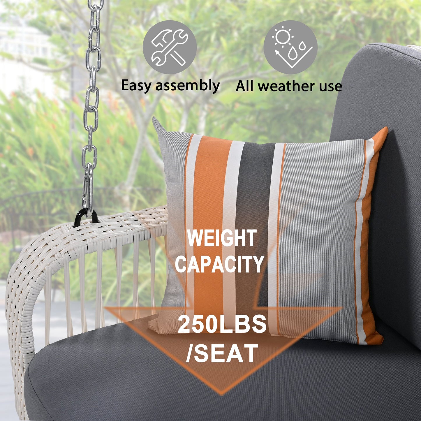 PE Wicker Porch Swing, 2-Seater Hanging Bench With Chains, Patio Furniture Swing for Backyard Garden Poolside