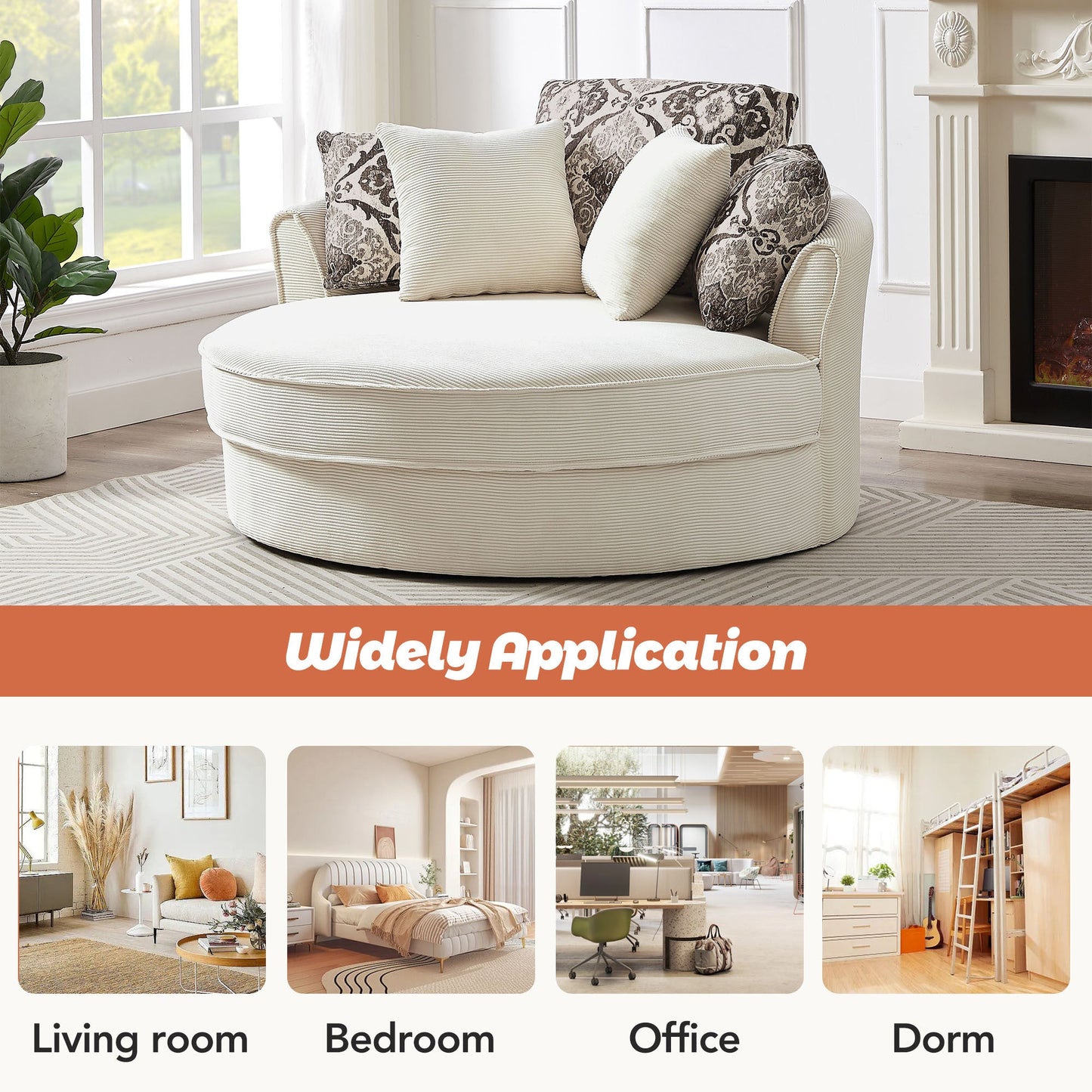 Swivel Accent Barrel Chair With 5 Movable Pillow 360 Degree Swivel Round Sofa Chair for Living Room,Bedroom, Hotel