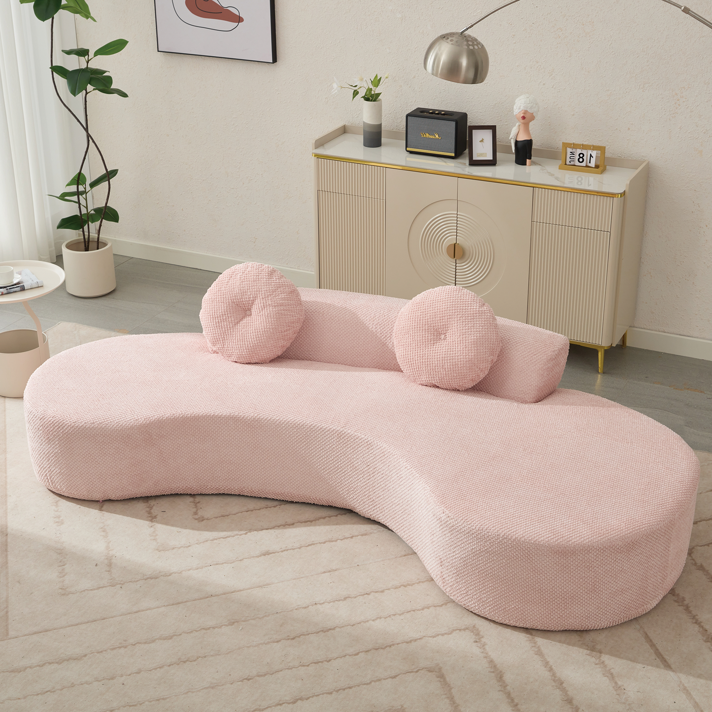 105.5''Curved Sofa, Modern Minimalist Sofa, Cloud Couch Sofa 3-4 Seater Couch With 2 Pillows,Bedroom, No Assembly Require