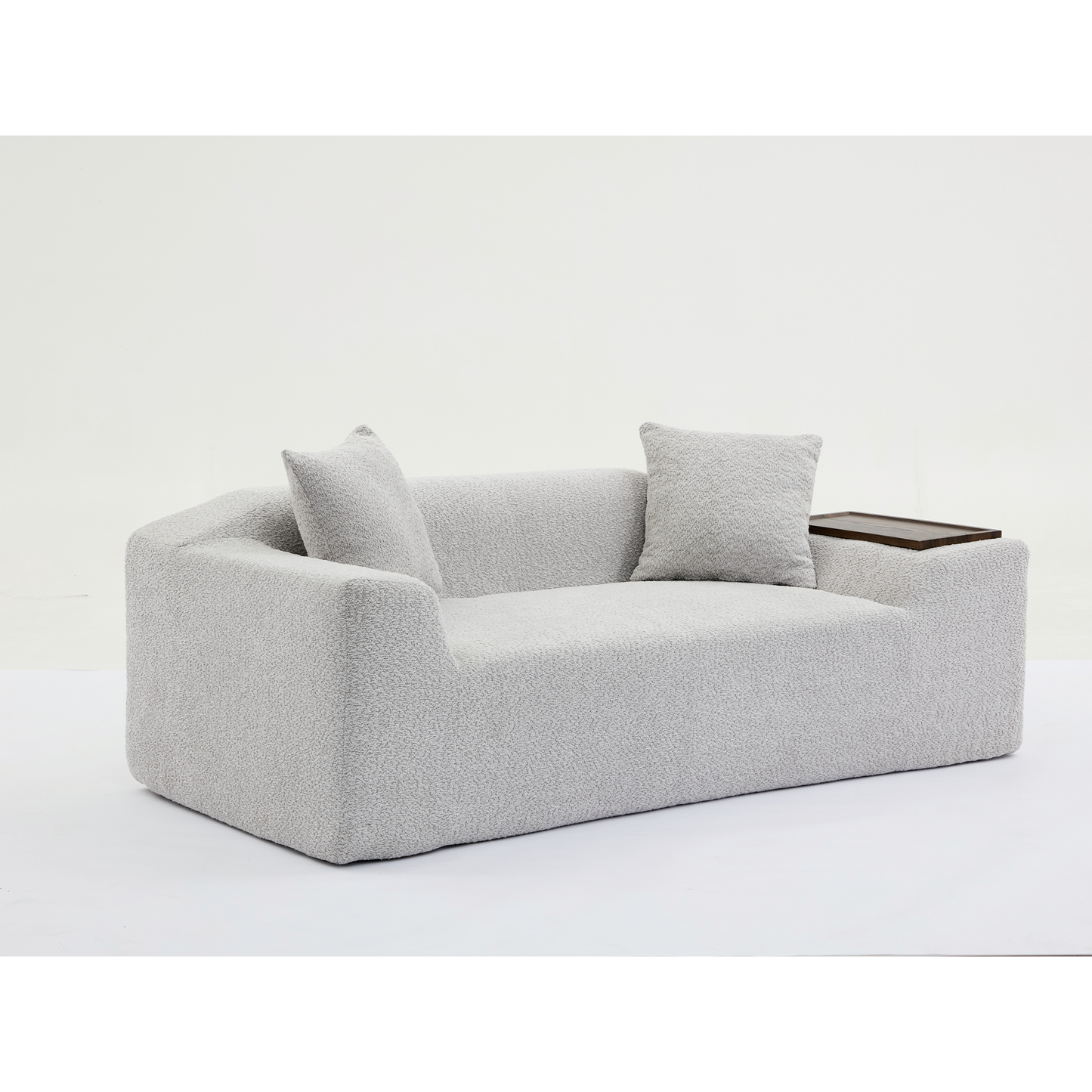 2 Piece Boucle Cloud Sofa Set, Upholstered Sofa Set, Modern 3 Seater and 2 Seater Sofa With MDF End Table for Living Room
