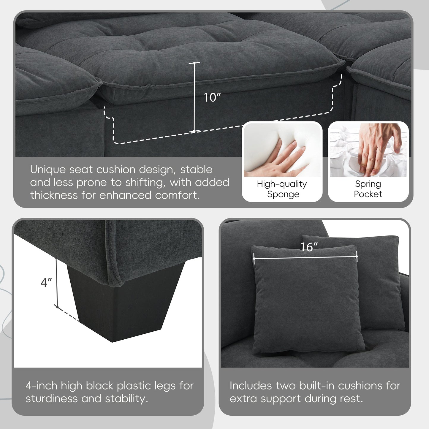 100*59" Modern Convertible Sectional Sofa,L-Shaped Reversible Couch Set With Free Pillows,4 Seat Suede Velvet Sleeper Sofa