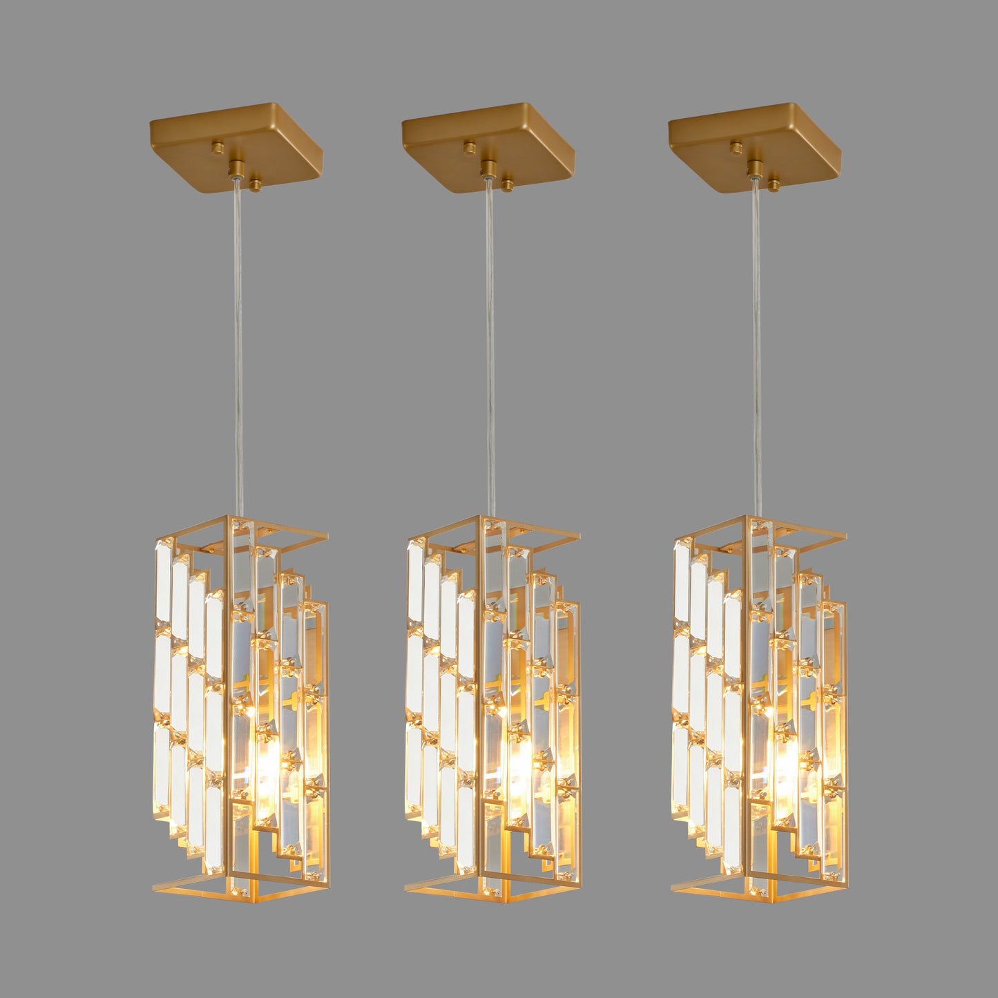 Modern Crystal Pendant Light - 3 Pack, Adjustable Hanging Ceiling Lamp With Crystal Prism Design for Dining Room