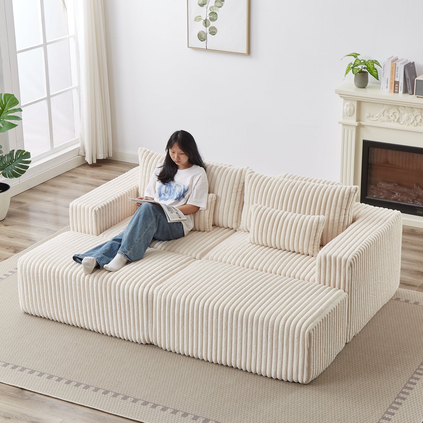 87" Oversized Sectional Lounge Chaise,No Assembly Required,Cloud Plush Loveseat With Two Removable Footstool,Fluffy Model